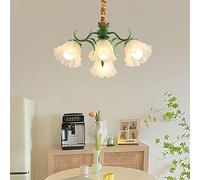 Vintage Hanging Lamp Dining Table Glass Pendant Light 4-Flame Pastoral Dining Room Pendant Lamp E27 Retro Flower Lampshade Indoor Bedroom Lamp Height Adjustable Kitchen Bar Restaurant Chandelier