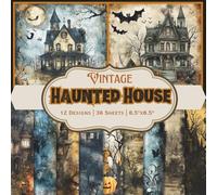 Vintage Haunted House Scrapbook Paper Craft Pad: 18 Spooky Designs, 36 Double-Side Sheets Printed on 8.5"x8.5" Size Paper. Great For Card Making, ... Decoupage, Collage, Junk Journal, DIY Etc.