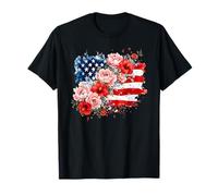 Vintage Hibiscus Roses Bandera Estados Unidos American Banner USA Freedom Camiseta