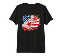 Vintage Hibiscus Roses Bandera Estados Unidos American Banner USA Freedom Camiseta Premium