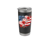 Vintage Hibiscus Roses Bandera Estados Unidos American Banner USA Freedom Vaso térmico de acero inoxidable de doble pared