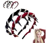 Vintage High Cranium Artificial Pearl Hair Band,2025 New Elegant Non Slip Pearl Headbands,anti-slip Decorative Hair Bands Fashion Hair Accessories for Women and Girls (Red+Black)
