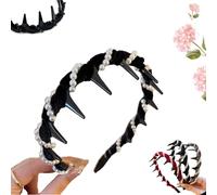 Vintage High Cranium Artificial Pearl Hair Band, Pearl Headbands for Women, Elegant Non Slip Pearl Headbands, for Women and Girls, Stylish Bling Hair Hoop for Wedding, Party or Daily Wear (Black, A)