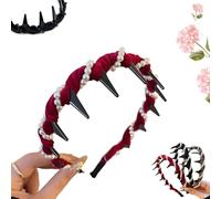 Vintage High Cranium Artificial Pearl Hair Band, Pearl Headbands for Women, Elegant Non Slip Pearl Headbands, for Women and Girls, Stylish Bling Hair Hoop for Wedding, Party or Daily Wear (Red, A)