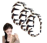 Vintage High Cranium Artificial Pearl Hairband, 2025 New Anti-Slip Elegant Braided Headband for Women Girls, Wedding Party Daily Wear Hair Accessories Gift (3pcs A)