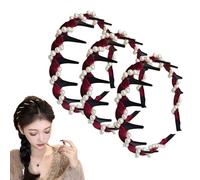 Vintage High Cranium Artificial Pearl Hairband, 2025 New Anti-Slip Elegant Braided Headband for Women Girls, Wedding Party Daily Wear Hair Accessories Gift (3pcs C)