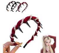 Vintage High Cranium Artificial Pearl Hairband,2025 New Elegant Non Slip Pearl Headbands,Elegant Beaded Head Band,Fashion Hair Accessories for Women and Girls,Party or Daily Wear (A-Red)