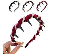 Vintage High Cranium Artificial Pearl Hairband, 2025 New Elegant Non slip Pearl Headbands, Headband Zig Zag, Bridal Hair Hoop Party Wedding Hair Accessories for Women and Girls (Red)