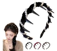 Vintage High Cranium Artificial Pearl Hairband, 2025 New Elegant Non Slip Pearl Headbands, Stylish Bling Hair Hoop for Women and Girls Wedding, Party or Daily Wear (Black)