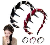 Vintage High Cranium Artificial Pearl Hairband, 2025 New Elegant Non Slip Pearl Headbands, Stylish Bling Hair Hoop for Women and Girls Wedding, Party or Daily Wear (Black+Red)