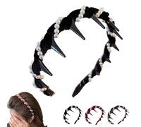 Vintage High Cranium Artificial Pearl Hairband, 2025 New Wide Elegant Non Slip Pearl Headbands for Women and Girls, Bling Hair Fashion Bridal Hair Hoop Rhinestones Hair Accessories (Black)