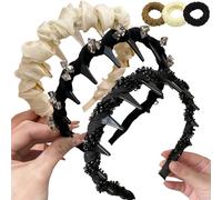 Vintage High Cranium Artificial Pearl Hairband, 3pcs Hairbands for Women's Hair, Hairs Bands with Teeth Hoop, Bridal Hair Hoop Rhinestones Hairs Accessories (A)