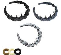 Vintage High Cranium Artificial Pearl Hairband, 3pcs Hairbands for Women's Hair, Hairs Bands with Teeth Hoop, Bridal Hair Hoop Rhinestones Hairs Accessories (C)