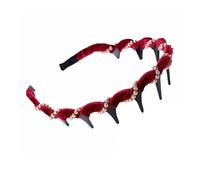 Vintage High Cranium Artificial Pearl Hairband, Artificial Pearl Headbands with Teeth Hoop, Hair Bands For Women's Hair(Red)