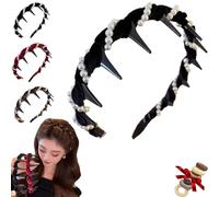 Vintage High Cranium Artificial Pearl Hairband, Elegant Beaded Design of New Artificial Pearl Headbands with Teeth Hoop, Perfect for Weddings, Parties, and Glamorous Night Out Looks (Black, One Size)