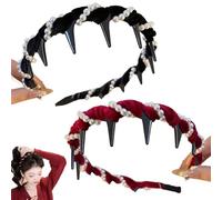 Vintage High Cranium Artificial Pearl Hairband, Elegant Braided Pearls Headbands with Teeth, Fashion Hair Accessories Braid Tool Non Slip Hairband for Women (Black+Red)