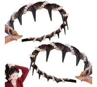 Vintage High Cranium Artificial Pearl Hairband, Elegant Braided Pearls Headbands with Teeth, Fashion Hair Accessories Braid Tool Non Slip Hairband for Women (Brown*2)