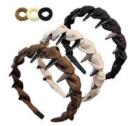 Vintage High Cranium Artificial Pearl Hairband, Elegant Braided Pearls Headbands with Teeth, Fashion Hair Accessories Braid Tool Non Slip Hairband, Pearl Headbands for Women (3Pack-c)