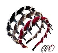 Vintage High Cranium Artificial Pearl Hairband, Elegant Braided Pearls Headbands with Teeth, Fashion Wide Beaded Bling Head Band, Elegant Pearl Headbands for Women (Black+Brown+Red)