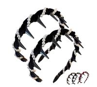 Vintage High Cranium Artificial Pearl Hairband, Elegant Braided Pearls Headbands with Teeth, Fashion Wide Beaded Bling Head Band, Elegant Pearl Headbands for Women (Black #2)