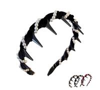 Vintage High Cranium Artificial Pearl Hairband, Elegant Braided Pearls Headbands with Teeth, Fashion Wide Beaded Bling Head Band, Elegant Pearl Headbands for Women (Black #1)