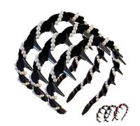 Vintage High Cranium Artificial Pearl Hairband, Elegant Braided Pearls Headbands with Teeth, Fashion Wide Beaded Bling Head Band, Elegant Pearl Headbands for Women (Black #3)