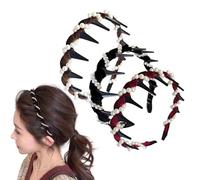 Vintage High Cranium Artificial Pearl Hairband - Elegant Pearl Headband for Women, Classic Retro Hair Accessories Party Wedding and Daily Wear (3Pcs)