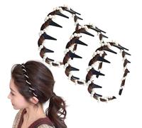 Vintage High Cranium Artificial Pearl Hairband - Elegant Pearl Headband for Women, Classic Retro Hair Accessories Party Wedding and Daily Wear (Coffee)