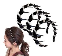 Vintage High Cranium Artificial Pearl Hairband - Elegant Pearl Headband for Women, Classic Retro Hair Accessories Party Wedding and Daily Wear (Black)