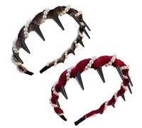 Vintage High Cranium Artificial Pearl Hairband, Elegant Pearl Headbands, Fashion Wide Beaded Bling Head (coffee+burgundy velvet pearl)