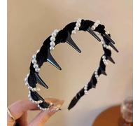 Vintage High Cranium Artificial Pearl Hairband, Elegant Pearl Headbands for Women and Girls, Bridal Hair Hoop Rhinestones Hair Accessories, Wide Beaded Bling Head Band for Wedding Party(Negro)