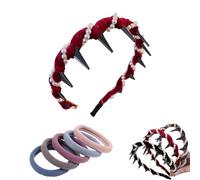 Vintage High Cranium Artificial Pearl Hairband, Elegant Pearl Headbands for Women, Wide Beaded Bling Head Band for Wedding Party, Party Wedding Home Hairband (Red, One Size)