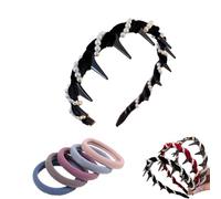 Vintage High Cranium Artificial Pearl Hairband, Elegant Pearl Headbands for Women, Wide Beaded Bling Head Band for Wedding Party, Party Wedding Home Hairband (Black, One Size)