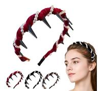 Vintage High Cranium Artificial Pearl Hairband, Fashion Hair Accessories Braid Tool Non Slip Hairband, Bridal Hair Hoop Rhinestones Hairs Accessories, Wedding Party for Women and Girl (Red)