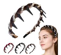 Vintage High Cranium Artificial Pearl Hairband, Fashion Hair Accessories Braid Tool Non Slip Hairband, Bridal Hair Hoop Rhinestones Hairs Accessories, Wedding Party for Women and Girl (Coffee color)