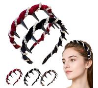 Vintage High Cranium Artificial Pearl Hairband, Fashion Hair Accessories Braid Tool Non Slip Hairband, Bridal Hair Hoop Rhinestones Hairs Accessories, Wedding Party for Women and Girl (Black+Red)