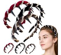 Vintage High Cranium Artificial Pearl Hairband, Fashion Hair Accessories Braid Tool Non Slip Hairband, Bridal Hair Hoop Rhinestones Hairs Accessories, Wedding Party for Women and Girl (3pcs)