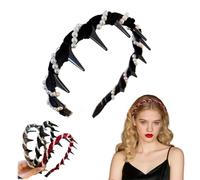 Vintage High Cranium Artificial Pearl Hairband Head Band with Teeth, Pearl Headbands for Women Girls Classic Retro Hair Accessories for Weddings, Parties and Daily Wear (Black, one size)