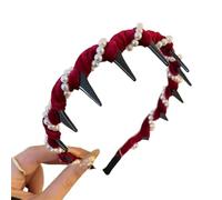 Vintage High Cranium Artificial Pearl Hairband Headband with Teeth 2025 Upgraded Elegant Beaded Headband for Women and Girls Stylish Bling Hair Hoop for Wedding (Red,One Size)