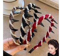 Vintage High Cranium Artificial Pearl Hairband - Sparkling Diamond Wave Hair Bands for 1 Second Fluffy High Cranial Top - Raise the Hairline, Create a Face-Shaping Effect (3PC, Standard)