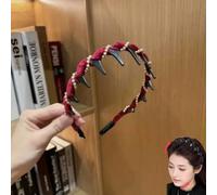 Vintage High Cranium Artificial Pearl Hairband - Sparkling Diamond Wave Hair Bands for 1 Second Fluffy High Cranial Top - Raise the Hairline, Create a Face-Shaping Effect (Burgundy, Standard)