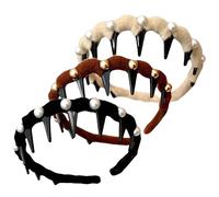 Vintage High Cranium Artificial Pearl Hairband, Vintage Pearl Reversible Head Bands for Women's Hair, Hair Comb Headband with Teeth Hair Hoop Accessory (3PCS-a)