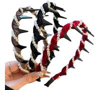 Vintage High Cranium Artificial Pearl Hairband, Vintage Pearl Reversible Head Bands for Women's Hair, Hair Comb Headband with Teeth Hair Hoop Accessory (3PCS-b)