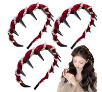 Vintage High Cranium Artificial Pearl Hairband, VintageHigh Cranium Headband, Vintage Pearl Headband, Bridal Hair Hoop Rhinestones Hair Accessories (Red)