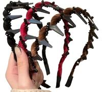 Vintage High Cranium Artificial Pearl Headband - Elegant Non-slip Pearl Hairband with Zig Zag Design, Bridal Hair Hoop for Party Wedding, Hair Accessories for Women and Girls (Black Brown Red, A)