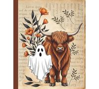 Vintage Highland Cow and Ghost Composition Notebook: A Rustic Halloween Journal for Women and Teens featuring a Spooky Ghost and a Highland Cow on a Vintage Paper Background - 110 Wide Ruled Pages