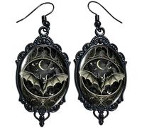 Vintage Hoop Earrings, Gothic Dangle, Halloween Jewelry, Black