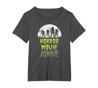 Vintage Horror Movie Junkie Retro 80s Horror Zombies Camiseta, Mujer Tallas Grandes, Jaspeado Oscuro, 2XL Grande