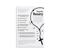 Vintage How To Pray The Rosary Poster Catholic Prayer Chart Wall-Art Print for Catholic Home Decor Living Room Bedroom(Framed,08x12inch(20x30cm))