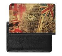 Vintage Icons of London Funny Passport Case Cover And Vaccine Card Organizer Holder Travel Protector Bag Wallet Printed